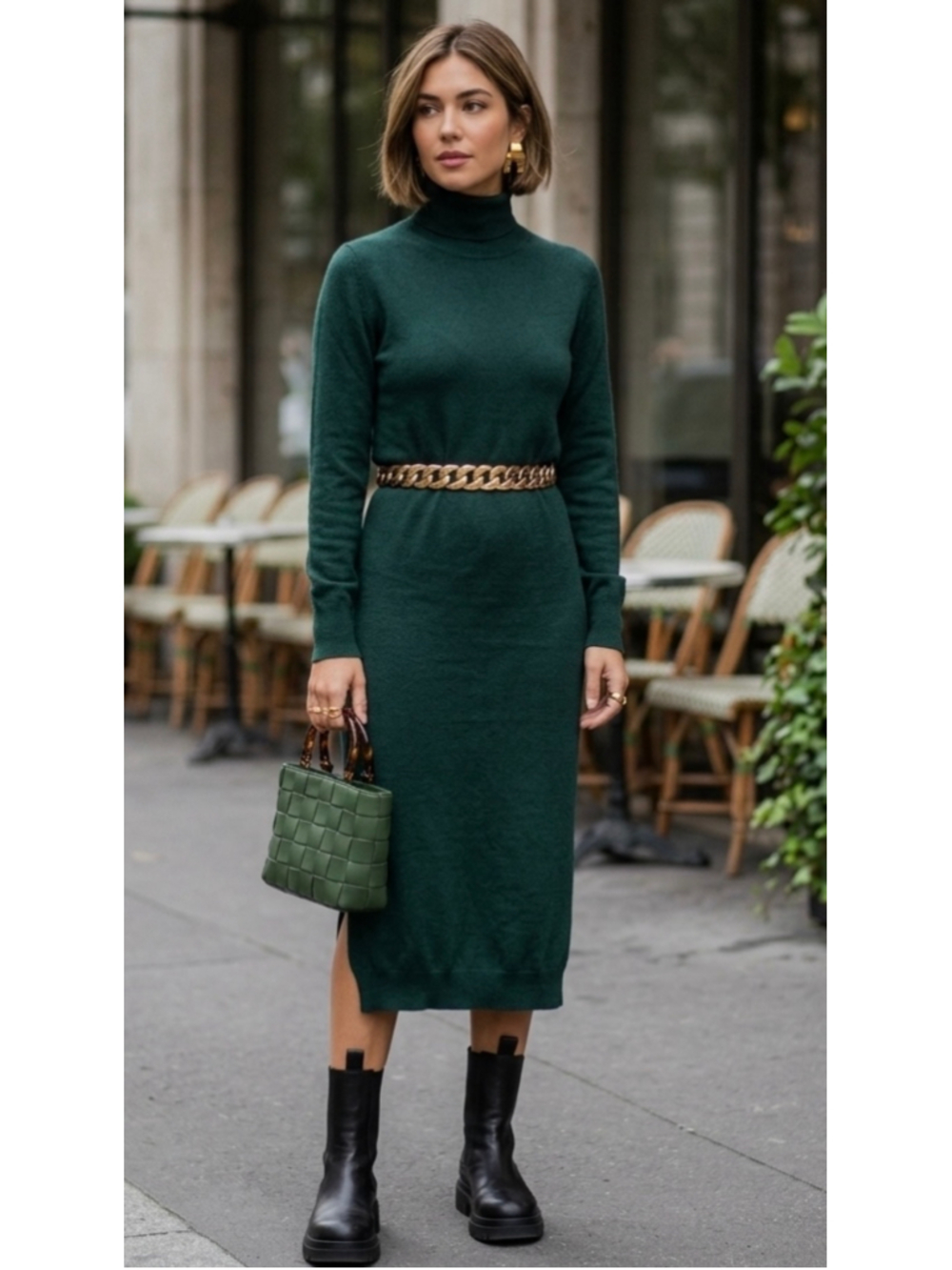 Women's Icône Green Midi Turtleneck Sweater Dress Size S. 2064 - Picture 2 of 7